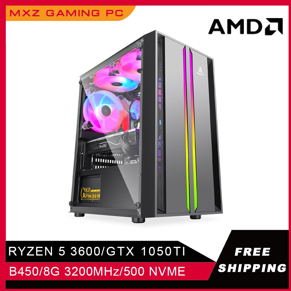 MXZ Mini Pc Gming Desktop Ryzen R5 3600 Video Card GTX 1650 1050ti  500GB SSD Windows 10 Pro Key Pc Gamer For Gaming Computer